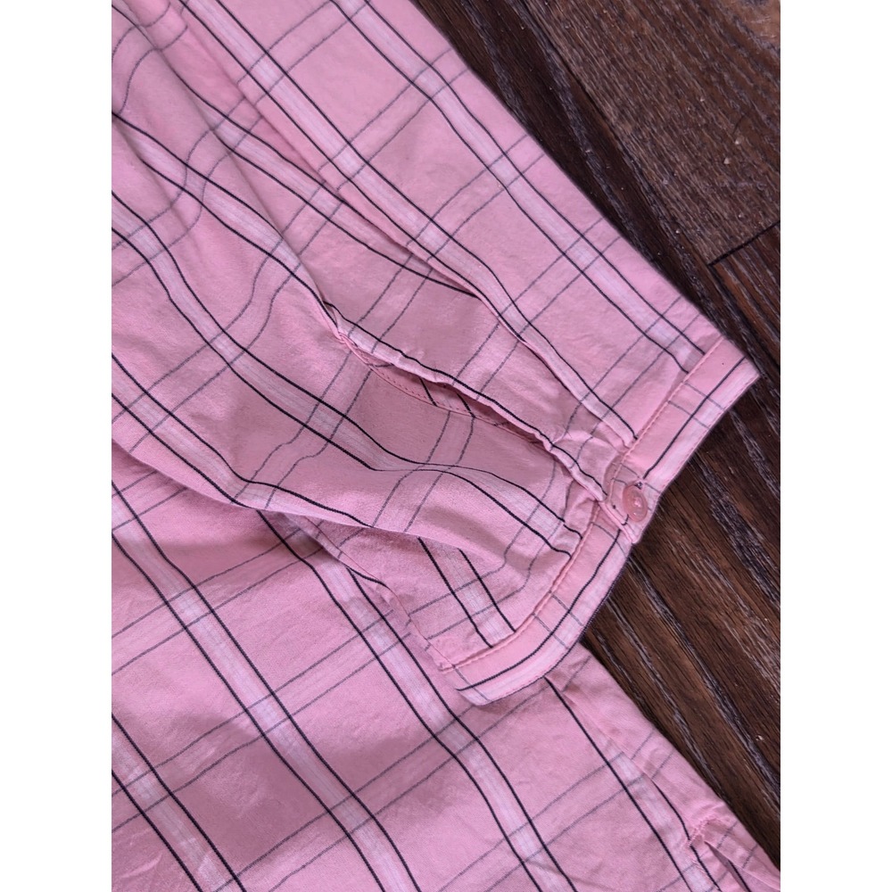 Crown & Ivy Curvy Womens 3X Pink Plaid Ruffle V-Neck 3/4 Sleeve Cotton Blouse - Picture 6 of 6